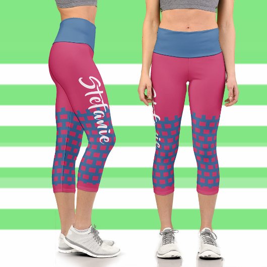 Hibiskus Red-Blue Geometric Muster Pop Art Custom Capri Leggings