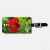 Hibiskus Red Hawaii Tropical Blume + Initialen Gepäckanhänger (Vorderseite horizontal)