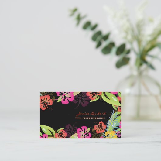 Hibiskus, Retro fette tropische Blume Visitenkarte (Stehend Vorderseite)