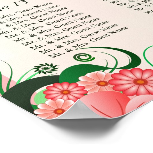 Hibiskus Rosa 16 Hochzeitstabellen Sitzkarten Poster (Ecke)