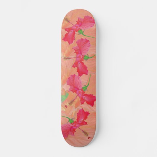 "Hibiskus", rot & orange SKATEBOARD DECK (Vorderseite)