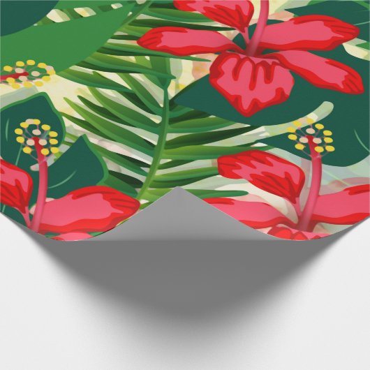 Hibiskus Rote Blume Tropengrün Geschenkpapier (Ecke)