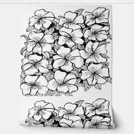 Hibiskus Schwarz/Weiß Tapete