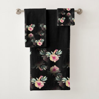 Hibiskus Schwarzes Handtuch Set