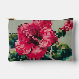 Hibiskus Soft Pastell Floral Pixel Art Zubehörtasche