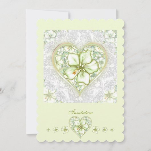 Hibiskus & Spitzen WHITE Einladung (Vorderseite)