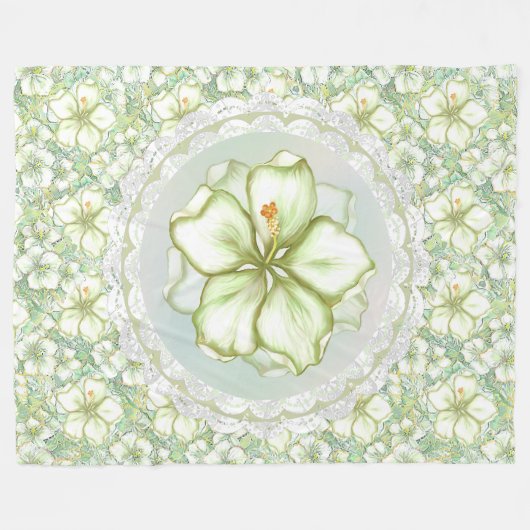 Hibiskus & Spitzen WHITE Fleecedecke (Vorderseite (Horizontal))