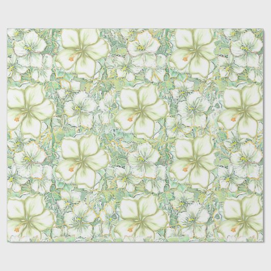 Hibiskus & Spitzen WHITE Geschenkpapier (Flach)