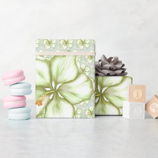 Hibiskus & Spitzen WHITE Geschenkpapier (Babyparty)