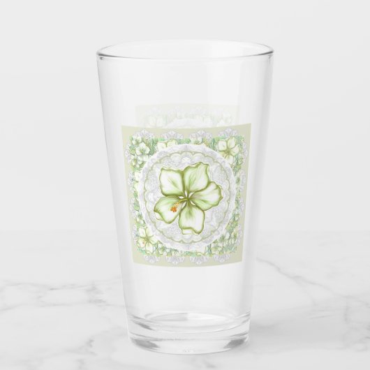Hibiskus & Spitzen WHITE Glas (Vorderseite)