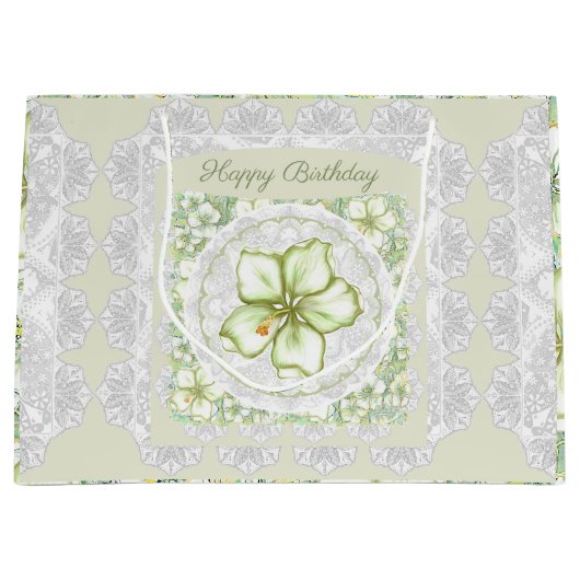 Hibiskus & Spitzen WHITE Große Geschenktüte (Vorderseite)