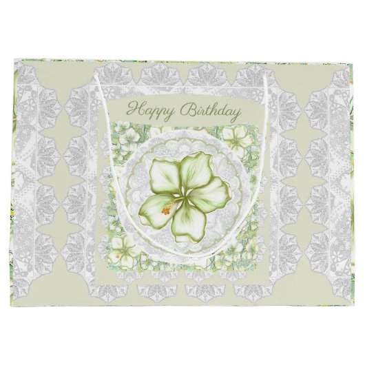 Hibiskus & Spitzen WHITE Große Geschenktüte (Rückseite)