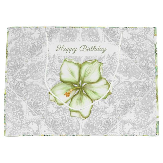 Hibiskus & Spitzen WHITE Große Geschenktüte (Vorderseite)