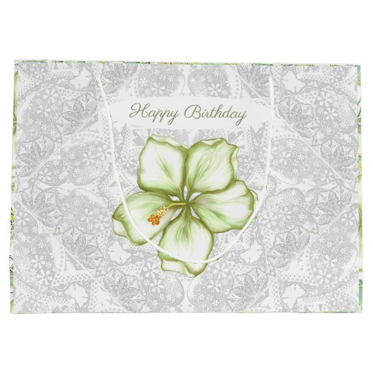 Hibiskus & Spitzen WHITE Große Geschenktüte (Rückseite)
