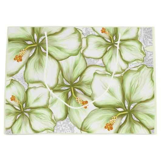 Hibiskus & Spitzen WHITE Große Geschenktüte (Vorderseite)