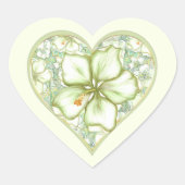 Hibiskus & Spitzen WHITE Herz-Aufkleber (Vorderseite)