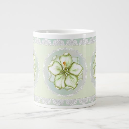 Hibiskus & Spitzen WHITE Jumbo-Tasse (Vorderseite)