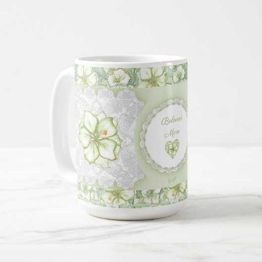 Hibiskus & Spitzen WHITE Kaffeetasse (Vorderseite Links)