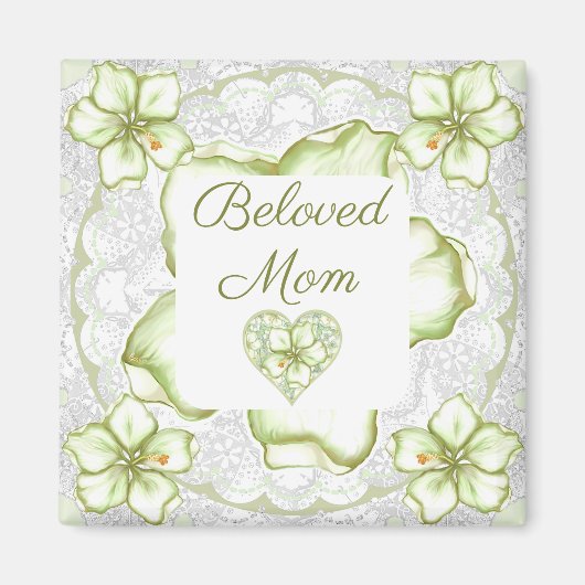 Hibiskus & Spitzen WHITE Magnet (Vorne)