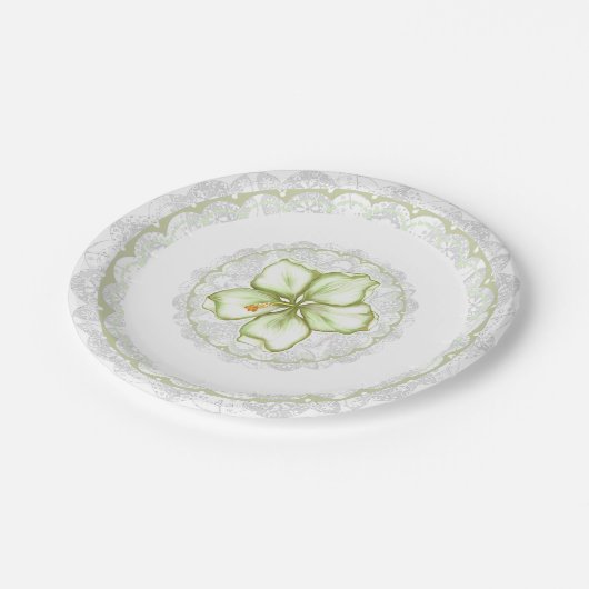 Hibiskus & Spitzen WHITE Pappteller (Schrägansicht)