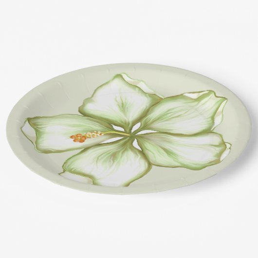 Hibiskus & Spitzen WHITE Pappteller (Schrägansicht)
