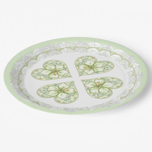 Hibiskus & Spitzen WHITE Pappteller (Schrägansicht)