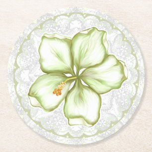 Hibiskus & Spitzen WHITE Runder Pappuntersetzer
