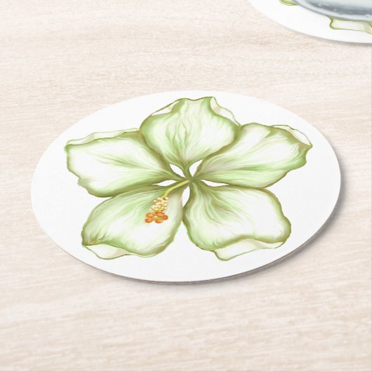 Hibiskus & Spitzen WHITE Runder Pappuntersetzer (Angewinkelt)