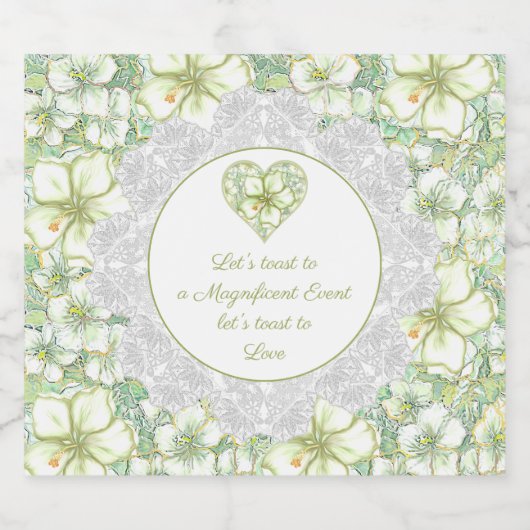 Hibiskus & Spitzen WHITE Schaumweinetikett (Einzelnes Label)