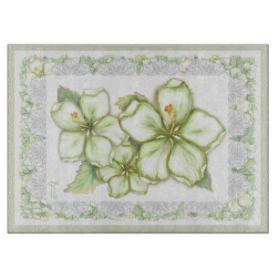 Hibiskus & Spitzen WHITE Schneidebrett