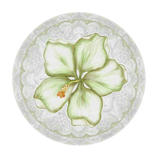 Hibiskus & Spitzen WHITE Schneidebrett (Vorderseite)