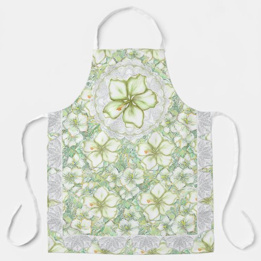 Hibiskus & Spitzen WHITE Schürze (Vorderseite)