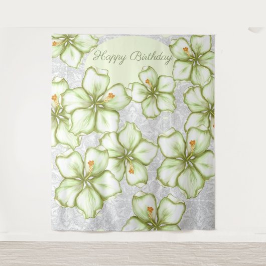 Hibiskus & Spitzen WHITE Wandteppich (Vorderseite)