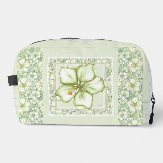 Hibiskus & Spitzen WHITE Waschbeutel (Vorderseite)