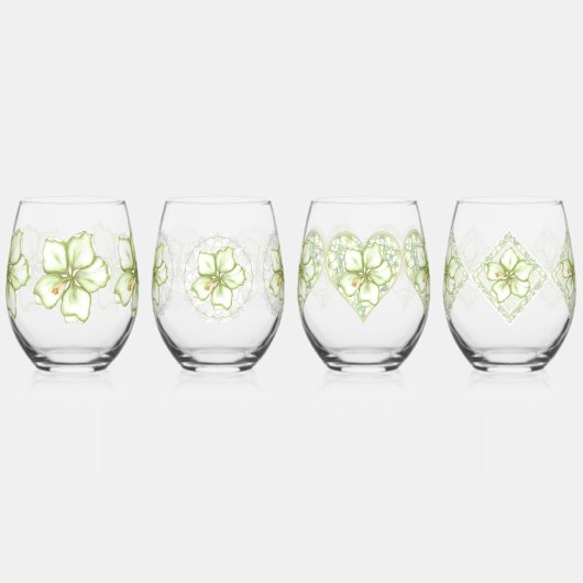 Hibiskus & Spitzen WHITE Weinglas Ohne Stiel (Links)