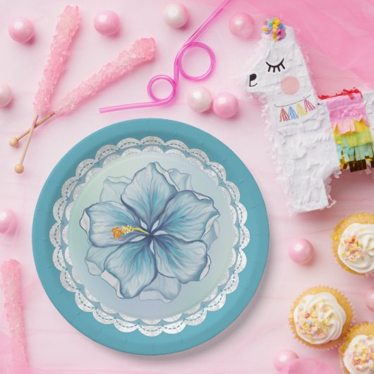 Hibiskus & Spitzenschuppen Pappteller (Party)