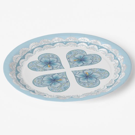 Hibiskus & Spitzenschuppen Pappteller (Schrägansicht)