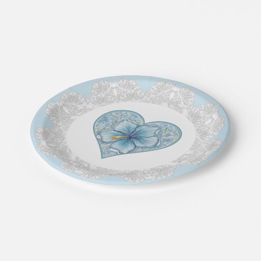 Hibiskus & Spitzenschuppen Pappteller (Schrägansicht)