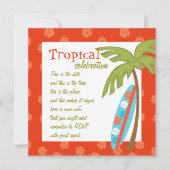 Hibiskus Surfboard Einladung (Vorderseite)