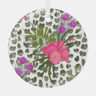 Hibiskus Tier: Aquarellfarben Nahtloses Muster. Ornament Aus Glas