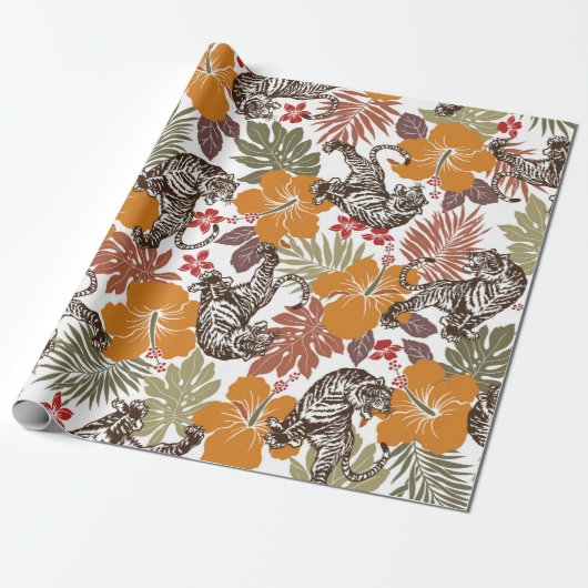 Hibiskus-Tigermuster Geschenkpapier (Ungerollt)