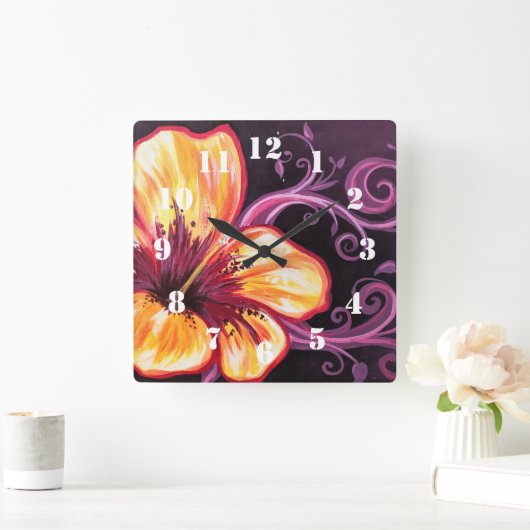 Hibiskus Traum Quadratische Wanduhr (Zuhause)