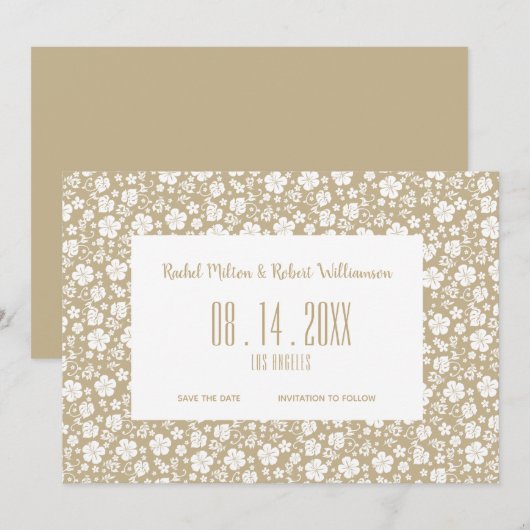 Hibiskus Tropical Beige Wedding Save The Date (Vorne/Hinten)