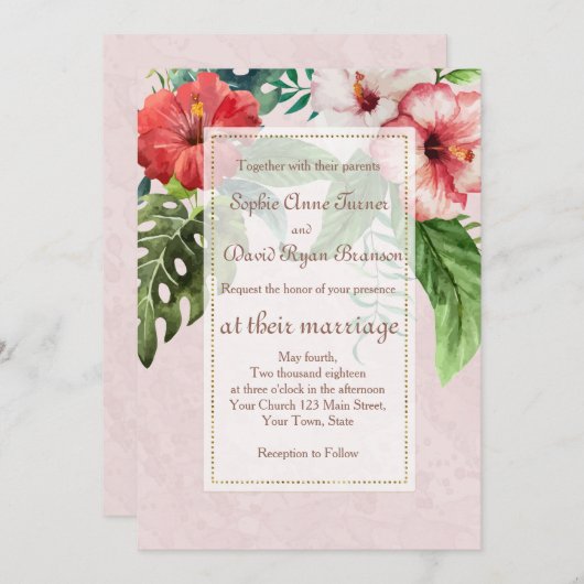 Hibiskus Tropical Bouquet Beach Hochzeit Einladung (Vorne/Hinten)