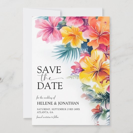 Hibiskus Tropical Elegante Hochzeit in Urlaubsort Save The Date (Vorderseite)