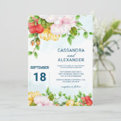 Hibiskus Tropical Floral Wedding Einladung (Stehend Vorderseite)