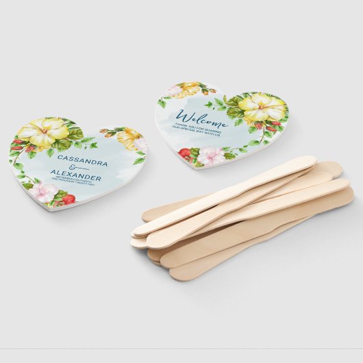 Hibiskus Tropical Floral Wedding Hand Fan Fächer (Non-assembled)