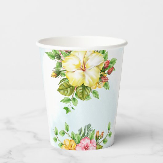 Hibiskus Tropical Floral Wedding Pappbecher (Rückseite)