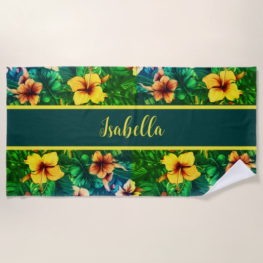 Hibiskus Tropical Hawaiian Beach Handtuch (Vorderseite)