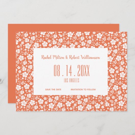 Hibiskus Tropical Peach Wedding Save The Date (Vorne/Hinten)